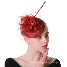 Burgundy Wine Red Rose Mesh Flower Fascinator Pillbox Hat For Ladies